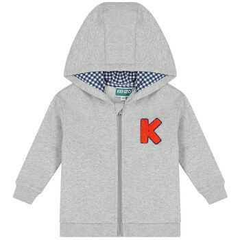Younger Boys Grey Logo Hooded Zip Up Top